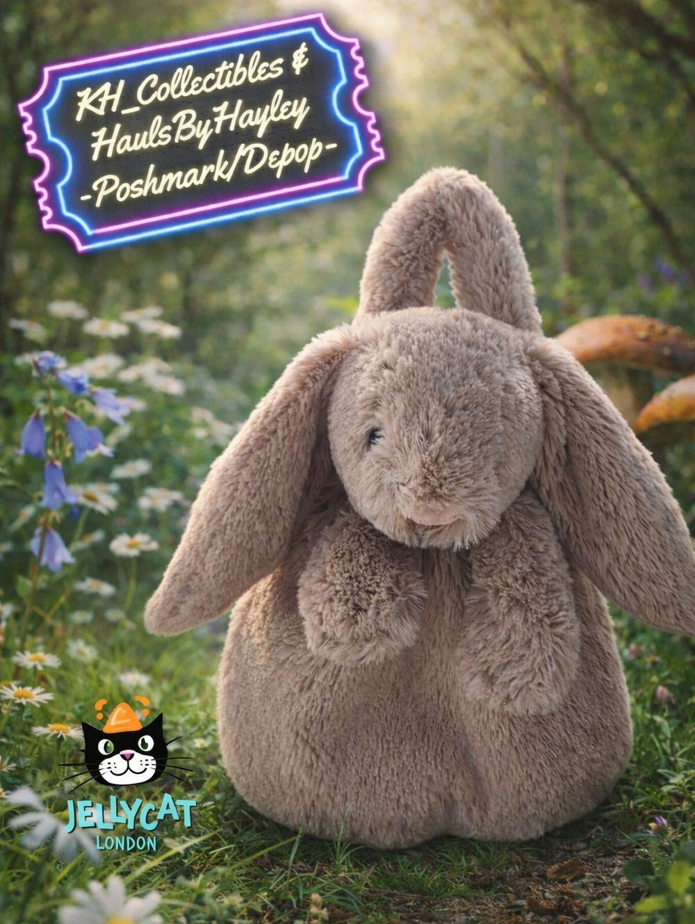 Jellycat Indigo Exclusive Bashful Bunny Plush Backpack Taupe Beige EUC